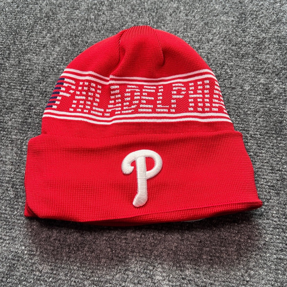 New Era Philadelphia Phillies MLB Red Knit Fleece Lined Beanie Hat Cuffed P Logo